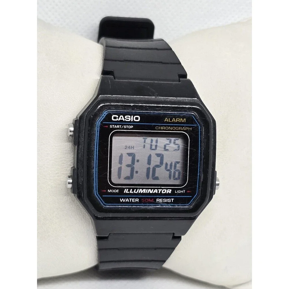 Men's Casio W-217H Illuminator Digital Alarm Chrono WR 50M Black Resin Watch 09 - Picture 3 of 7